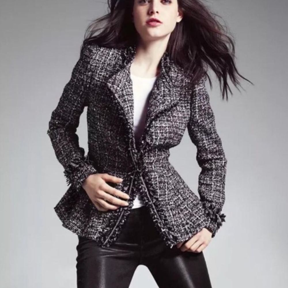 MCGINN TWEED PEPLUM METALLIC CHAIN BLAZER JACKET